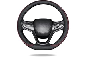 Lifetooler Steering Wheel Covers Type D Universal PU Leather Breathable Anti-slip D Shape Car Wheel Cover Flat Bottom Car Steering Wheel Protector for Men Women 38cm(15") (black-red)