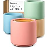 Cosumy Set of 4 Coffee Espresso Pastel Cups &ndash; Coffee Cups Set &ndash; 80 ml | Stackable mugs without handle - Thick ceramic keeps c