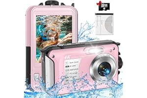 Appareil Photo Numérique Etanche Yixinxin 10FT étanche 4K vidéo 56MP Autofocus 16X Zoom Numérique pour la Plongée en Apnée avec Carte 32GB Rose Bonbon