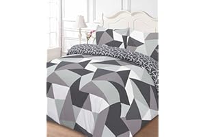 Dreamscene Geometric Shapes SINGLE Duvet Cover with Pillowcase Reversible Bedding Set, Black Grey White