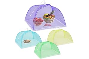 AKOFIC Food Covers, 4 Pack 17 Inches Pop-Up Mesh Food Covers Tent Umbrella, Large Reusable Collapsible Screen Net Protectors Food Cake Domes for Outdoors, Screen Tents, BBQs, Keep Out Flies Bugs Mosquitoes