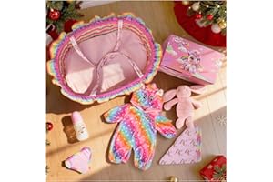 ARTST Reborn Baby Doll Clothes with Bassinet,Rainbow Unicorn Reborn Baby Doll Accessories Outfit Set for 17-22 inch Newborn Babies,Realistic Toy Gift for 3-12 age Girls Boys