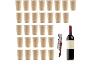 MisFun 30 Piezas Corchos de Vino, Tapones de Corcho Cónicos con Abridor de Botellas, Tapones de Botella Natural de Madera Corcho Reutilizables para Vino Tinto Manualidades DIY Decoración Hogar