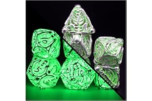 Set Dadi, Set di Dadi Poliedrici con Scheletri Fluorescenti, Dadi da Gioco e Dragon, ZHOORQI 7 Dadi in Metallo MTG Pathfinder D&D (Skull-Glowing Green)