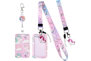 HIFOT Unicornio Cordón con Porta Tarjetas Identificativas, Llaves Cordón de Muñeca Correa Funda Tarjeta Identificación para Escuela, Reunión de Trabajo、Colgante Clave