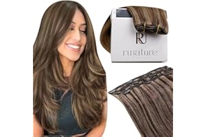‎RUNATURE RUNATURE Echthaar Extensions Clip Braun Highlight Remy Clip in Extensions Echthaar 40cm Dunkelbraun Mit Dunkelblond Clip Extensions Echthaar Günstig Haarverlängerung 50g 3 Stück #3P12