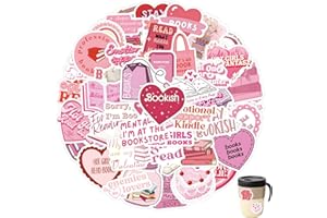 YOLJUN Pink Book Stickers - 60pcs Waterproof Vinyl Heart Shape Aesthetic Reading Stickers for Kindle, Scrapbook, Water Bottles, Laptops