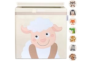 GLÜCKSWOLKE Cajas Almacenaje Infantil - 15 Motivos I Baúl Juguetes I Cubo Organizador (33x33x33) Cuarto de Niños I Contenedor Habitacion Niñas I Cesto Dormitorio Bebe I Animales de granja (Oveja)