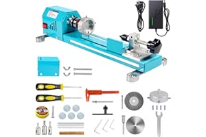 BERXOL Mini Wood Lathe Machine, 12V- 24VDC,7 Variabla Speeds 4000-9000 RPM, with Wood Lathe Milling Accessories, for Wood Polishing, Grinding, Cutting and Milling DIY... (B)