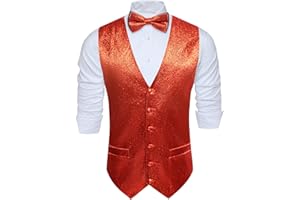 Barry.Wang Gilet da uomo con paillettes lucide per il tempo libero/casual con scollo a V gilet papillon set con tasche festival party 2 pezzi