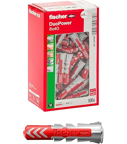 Fischer DuoPower 6 X 50, Powerful Universal Plug With Intelligent 2- Component Technology For Fastenings In Concrete, Bricks, Gypsum Plasterboard, Chipboard, Etc, 100 Plugs Without Screws - View #3