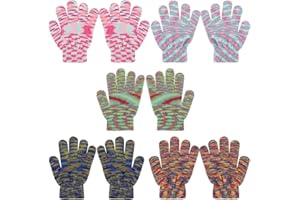 QKURT Children's Knitted Gloves,5 Pairs Kids Stretch Winter Unisex Knit Full Finger Warm Gloves with Colorful Colors Magic Thermal Mittens for boys and girls aged 5-12