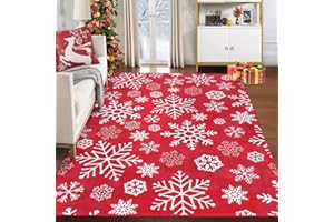 LuxFocus Tappeto natalizio grande, 1,5 x 2,1 m, per soggiorno, camera da letto, antiscivolo, decorazione per la casa, ultra morbido, lavabile in lavatrice, motivo fiocchi di neve, 160 x 230 cm