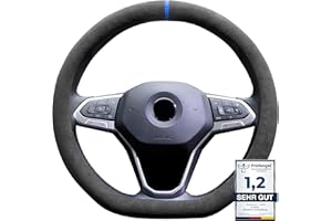 S- TETIC S-TETIC® Premium Lenkradbezug aus Alcantara | D-Form | Blaue 12-Uhr Markierung | Universalgröße 36-38 cm | Sport Lenkradcover | Sommer und Winter