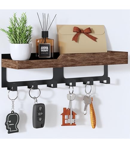 VOIMO Sleutelrek met plank, moderne sleutelhouder, wandsleutelorganizer, 8 haken, sleutelbord met wandorganizer en brievenbakje voor het opbergen van sleutels voor woonkamer, keuken (wit VOIMO Sleutelrek met plank, moderne sleutelhouder, wandsleutelorganizer, 8 haken, sleutelbord met wandorganizer en brievenbakje voor het opbergen van sleutels voor woonkamer, keuken (wit