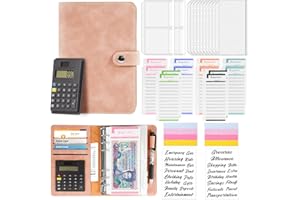 HAKPNEW A6 Leather Money Saving Wallet with Calculator, 12 Cash Expense Envelopes and Budget Planner Sheets, Savings Binder for Travel Diary Offices Birthday Christmas Gifts, 30Pcs
