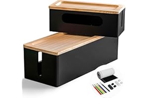 Nature Supplies Set Scatole Raccogli Cavi in Legno di Pino - 1 Scatola Coprifili Media da Scrivania, 1 Cable Box Nascondi Fili Grande da Pavimento (Nero)