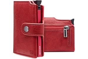 BEWMER v2 Portefeuille Homme&Femme en Similicuir avec Protection RFID Anticlonage | Porte Carte Homme&Femme pour 9 Cartes De Crédit, avec Poche Monnaie | Portefeuilles Et Porte-Cartes Rouge