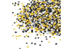 DARBERMU 30g Metallic Star Confetti - Black and Gold 6mm Glitter Foil Sprinkles for Birthday, Wedding, Halloween, Christmas Party Decoration
