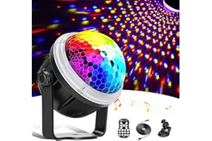 DETAKE Luces Discoteca, Rotación de 360° Activada por Sonido Luz de Fiesta, 3W RGB Bola Discoteca de 【Efecto de Luz Dinámico】con 4M USB Cable y Control Remoto Para Cumpleaños de Niños, Reunión, Navidad