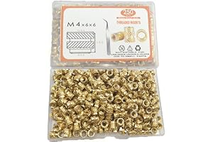 250 stycken 3D-tryckta mässingsmuttrar, M4 x 6 x 6 gänginsatser värmeset för plast metrisk räfflad muttrar sortiment kit för