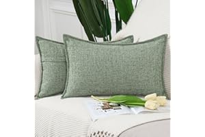 Madizz 2 Pezzi Lino Copricuscini Morbido Decorativo Fodere per Cuscino Lusso Stile per Divano Camera da Letto 30x50 cm Verde grigiastro