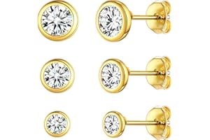 ChicSilver Juego Pendientes Circonitas Mujeres Plata de Ley 925 Pendientes Simples Pequeños Bolitas Aretes Hipoalergénicos Orejas Joyería Minimalista Delicada Madre