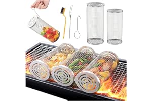 DONGTATA Upgrade 2 Cilindro BBQ Cestello per Griglia cestini per grigliate a rotolamento accessori per barbecue per grigliare verdure, pesce, carne, barbecue, patatine fritte francesi (2PCS-27CM+30CM)
