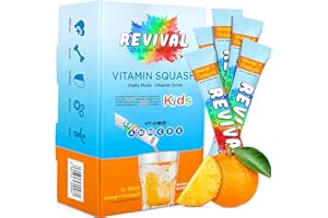 REVIVAL SHOTS Revival Bebida Multivitamínica Para Niños - Vitaminas A, C, D, K, B6, B12 - Inmunidad, Crecimiento, Desarrollo - Naranja y Piña 30 Unidades