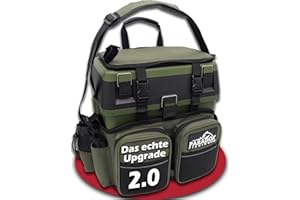 Paradox Fishing Multifunktions-Sitzkiepe I Angelrucksack I Angeltasche Angelkoffer mit Sitz Angelkoffer- viel Platz für Angelzubehör (schwarz/grün)