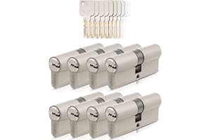 GERCAR Pro 8 x Locking Cylinders 30/30 Keyed Alike Set 8 Profile Cylinder Including 40 Keys - 60 mm Door Lock Cylinder Lock 8 Cylinder - Length: 60 mm, A:30 B:30 - Matt Brass Solid