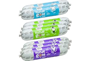 PURBELLO Lot de 3 rouleaux de nourriture humide pour chien - 3 chevaux, 3 chèvres, 2 agneaux - Nourriture monoprotéine pour chien à haute teneur en viande - Saucisse pour chien résistante aux coupures