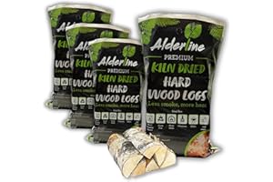 Alderline Kiln-Dried Birch Hardwood Logs 25 L - Ready to Burn firewood - Smokeless 25 cm fire logs for wood burner, Stoves, Fire Pits, and More! - 4-Pack