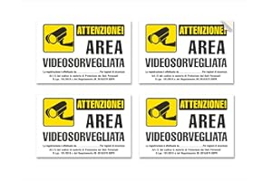 READYPRINT Adesivi Videosorveglianza, mis: 15x10 cm, cartelli area videosorvegliata piccoli, in PVC Morbido, con laminazione protettiva ANTI UV, nuova versione GDPR, in Italiano, Impermeabili, lavabili, 4 pz.