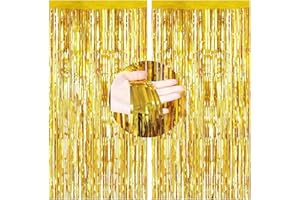 SHAO HUA 2PCS Cortinas de Oropel,Foil Curtains,Metálicas Fringe Cortinas,Fringe Shimmer Cortina,Fiesta de la Boda Fiesta de Cumpleaños,Decoraciones Bricolaje Ventana/Puerta Apoyos Foto/Fotomatón(Oro,1x2.5m)