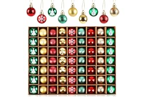 Anstore Bombki świąteczne 3 cm, czerwone, zielone, złote, 63 szt. mini bombek bożonarodzeniowych, nietłukące się kule, wiszące dekoracje na choinkę, 9 stylów, ozdoby choinkowe do dekoracji imprezowych