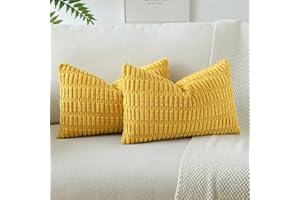 JOTOM Set of 2 Corduroy Soft Striped Cushion Covers 30x50 cm Boho Decorative Throw Pillow Covers Lumbar Cushion Case Couch Home Decor Pillowcases for Sofa Bedroom 12x20 Inch (Mustard Yellow)