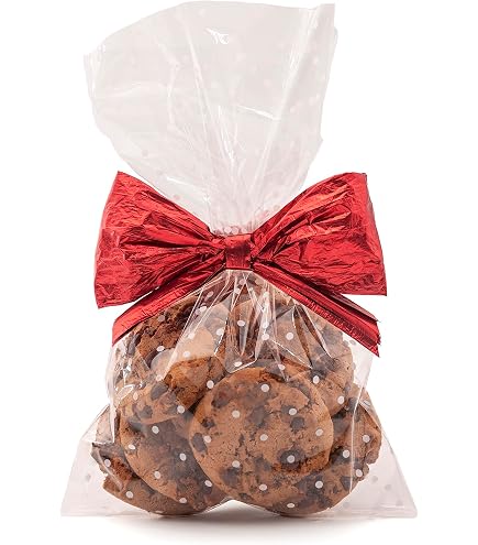 Leonshco: 100 sacchetti di cellophane trasparenti con fiocco di neve, per biscotti e caramelle, con rilegatura metallica per caramelle, sacchetti regalo Natale