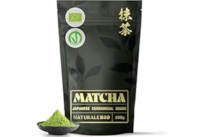 NaturaleBio Organic Ceremonial Grade Matcha Powder, 100g. From Uji, Kyoto for Traditional Japanese Tea Ceremony. Green Tea Free of Added Sugars and Preservatives