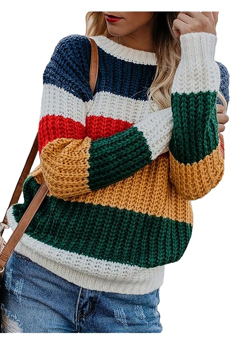 ASKSA Damski casualowy sweter z długim rękawem i dekoltem w serek, dzianinowy, patchwork, bluzy, jesień zima - A-pomarańczowy, rozmiar: s : Amazon.de: Moda
