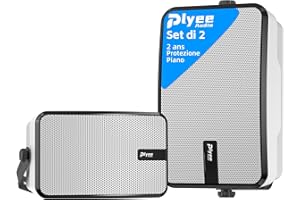Plyee Audio Altoparlanti Bluetooth 400W,Bassi Potenti, Sincronizzazione Wireless con 100 Altoparlanti, Montaggio a Parete per Patio, Veranda, Garage, Coppia (MZ-621)