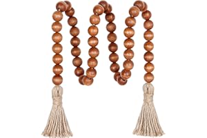 Meplait 39in Wood Bead Garland with Tassels, Farmhouse Rustic Decor Prayer Beads Boho Tassel Garland Wall Hanging Home Decor (Brown)