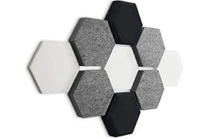 Fennext® Lot de 9 absorbeurs acoustiques muraux, en Basotect® non-tissé, pour les jeux vidéo, le télétravail ou le studio, kit de démarrage hybride, gris