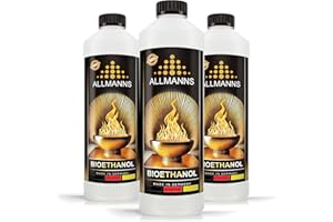 Allmanns Bioethanol 3 x 1l 100% | Bio Ethanol 100 Prozent | Reiner Bioalkohol geeignet für Indoor & Outdoor | ideal für Tischkamin Tischfeuer Kaminofen Feuerstelle Feuersäule