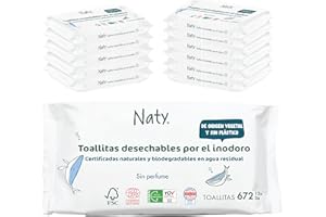 ECO BY NATY Naty toallitas WC para bebés y niños | De origen vegetal con 98% agua purificada | Para piel sensible | Aprendizaje para ir al baño | Biodegradables en agua | Sin plástico ni perfume | 672 unidades
