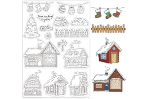 GLOBLELAND Christmas Log House Christmas Tree Clear Stamps for Card Making Celebrate Christmas Transparent Silicone Stamps for DIY Scrapbooking Supplies Embossing Paper Card Craft Album Decor