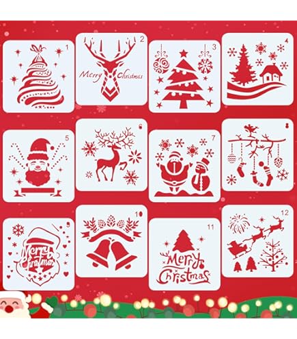 Pochoirs De Noël Réutilisables – Lot De 16 Modèles En Plastique PET – Pour Cartes, Scrapbooking, Décoration – Lavables, Durables