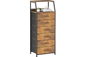 CAIYUN Chest of Drawers Bedroom with 6 Drawers, Tall Fabric Dresser with Shelf, Fabric Dresser for Entryway Hallway Living Room, Closet Storage Drawer, Rustic Brown