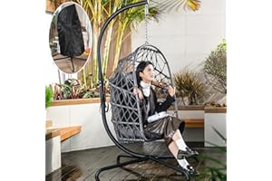 ‎LKINBO LKINBO Polyrattan Hängesessel mit Gestell Outdoor Indoor, Korb Hängestuhl Rattan Hanging Chair Wetterfest Hängeschaukel Gartenschaukel bis 195 kg, Dunkelgrau