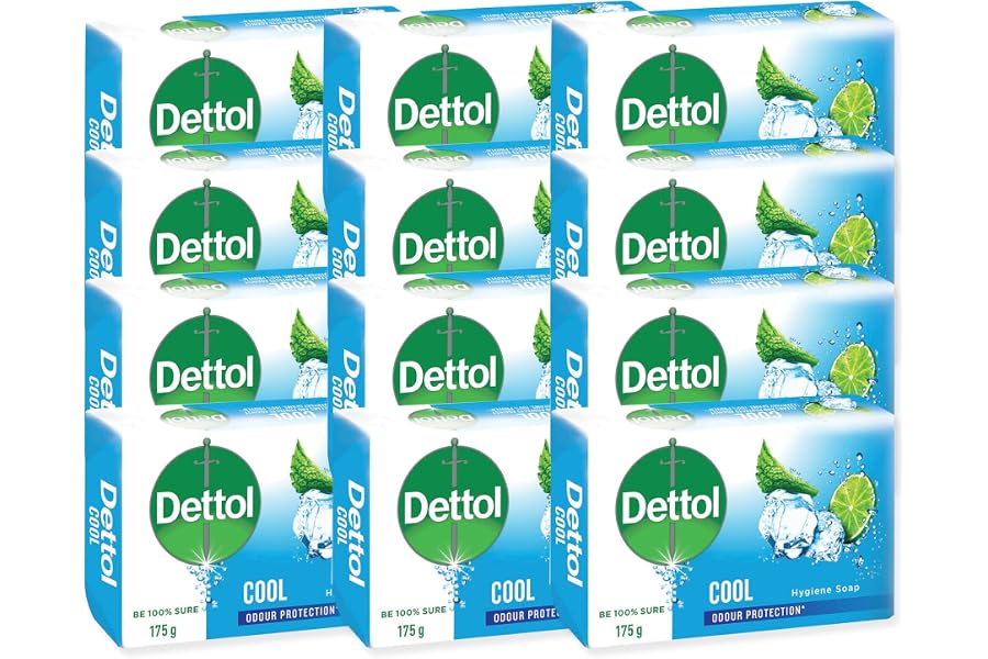 Dettol 12x175g Bar Soap, Hygeine Hand & Body Soap, Cool, Personal Care, With Odour Protection*